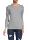 Renee C Women's Brush Knit Puff Sleeve Top In Grey