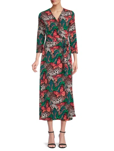 Renee C Women's Butterfly Jersey Midi Wrap Dress In Coral