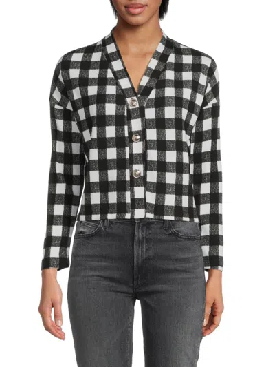 Renee C Women's Checked Knit Top In Black White