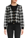 Renee C Checkered Button Front Cardigan In Black