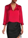 Renee C Women's Collared Satin Top In Red