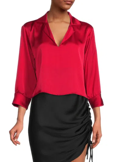 Renee C Women's Collared Satin Top In Red