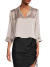 Renee C Women's Collared Satin Top In Beige
