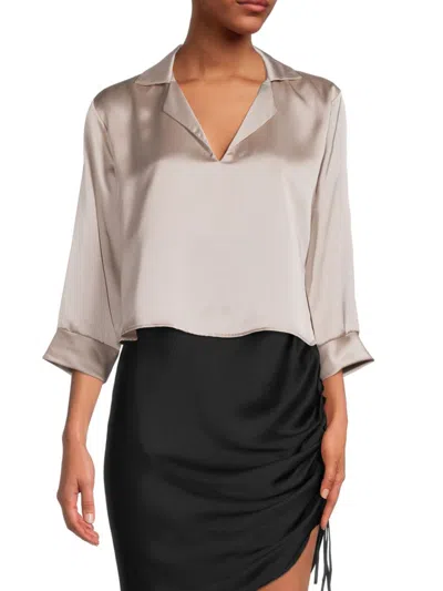 Renee C Women's Collared Satin Top In Beige