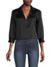 Renee C Women's Collared Satin Top In Black