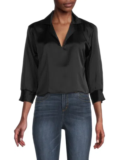 Renee C Women's Collared Satin Top In Black