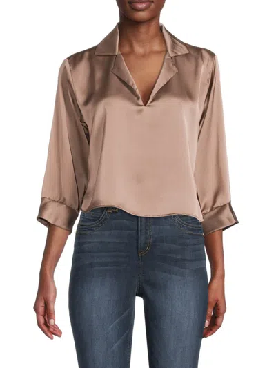 Renee C Women's Collared Satin Top In Dune