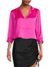 Renee C Women's Collared Satin Top In Fuchsia