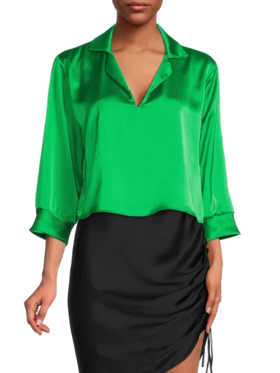 Renee C Women's Collared Satin Top In Green