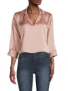 Renee C Women's Collared Satin Top In Rose