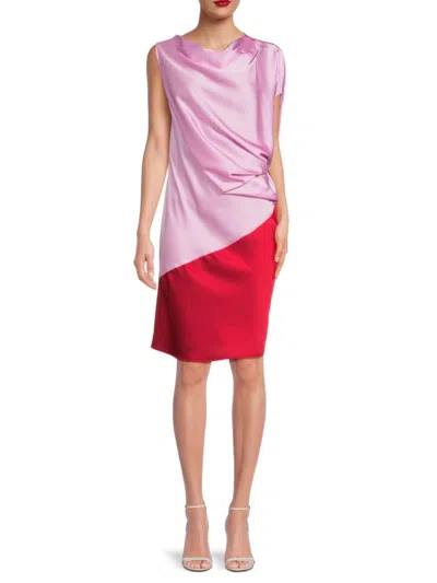 Renee C Women's Colorblock Draped Shift Dress In Pink Red