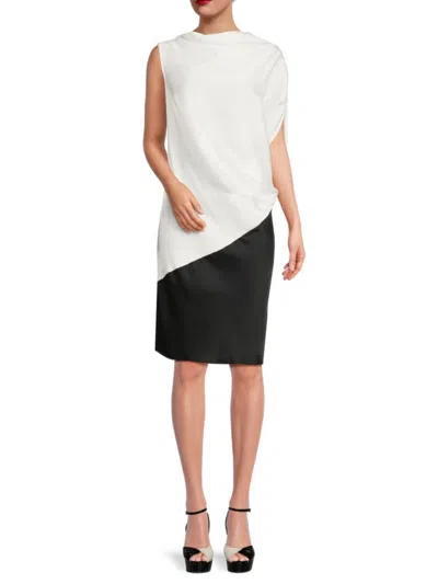 Renee C Women's Colorblock Draped Shift Dress In White Black