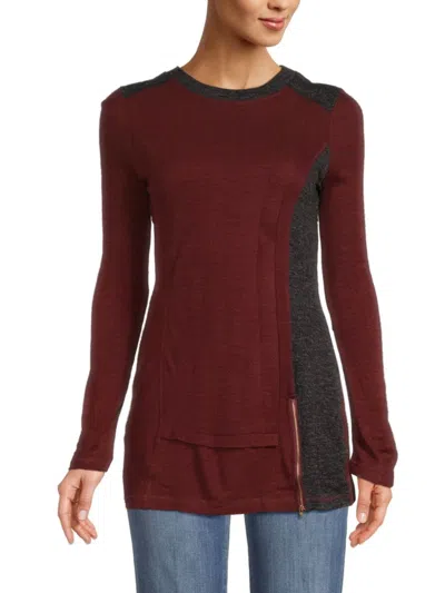 Renee C Women's Colorblock Longline Sweater Top In Red