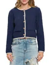 Renee C Women's Contrast Trim Cropped Cardigan In Navy