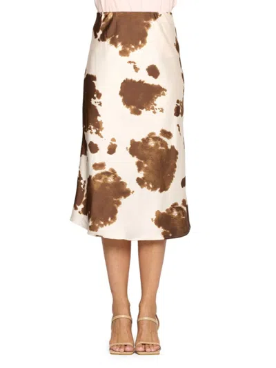 Renee C Women's Cow Print Satin Midi-skirt