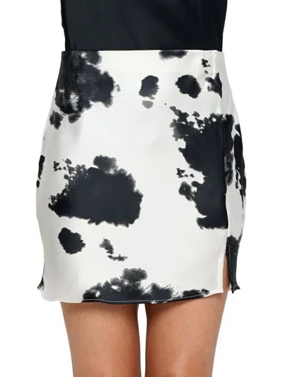 Renee C Women's Cow Print Satin Miniskirt