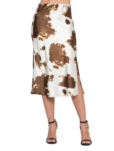 Renee C Women's Cow Print Satin Sheath Midi-skirt
