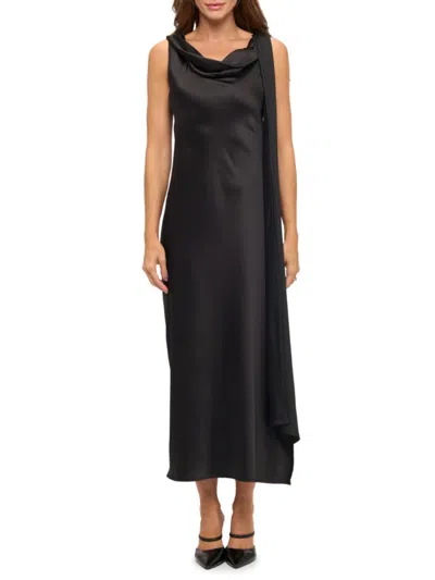 Renee C Women's Cowl Neck Satin Midi-dress In Black