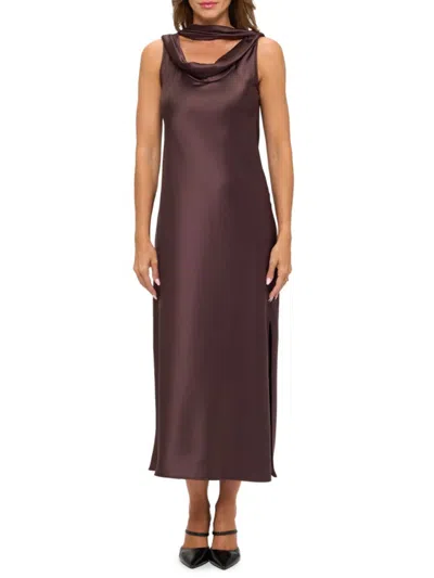 Renee C Women's Cowl Neck Satin Midi-dress In Burgundy