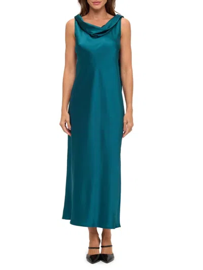 Renee C Women's Cowl Neck Satin Midi-dress In Blue