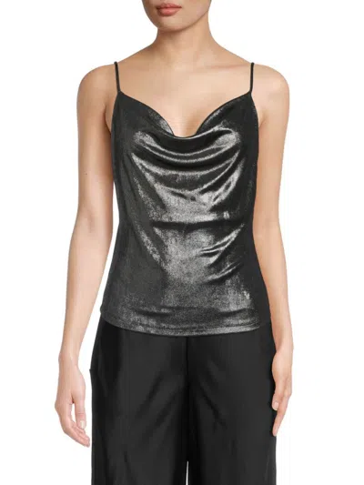 Renee C Women's Cowlneck Cami Top In Black Silver