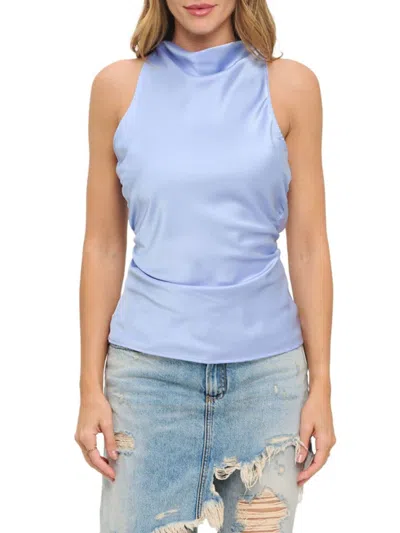 Renee C Women's Cowlneck Crisscross Top In Blue