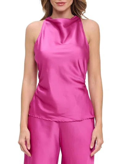Renee C Women's Cowlneck Crisscross Top In Dark Fuchsia