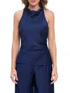Renee C Women's Cowlneck Crisscross Top In Navy