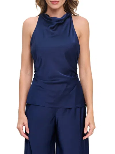 Renee C Women's Cowlneck Crisscross Top In Navy