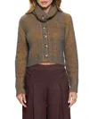 Renee C Women's Cowlneck Cropped Sweater In Charcoal Mustard