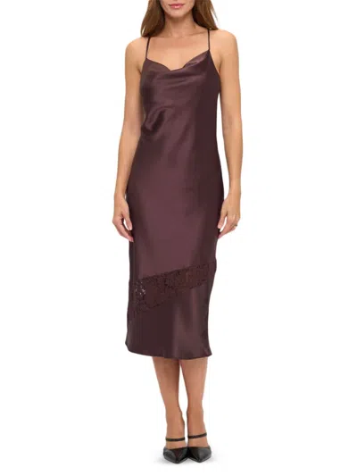 Renee C Women's Cowlneck Lace-trim Midi-slipdress In Brown