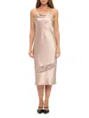 Renee C Women's Cowlneck Lace-trim Midi-slipdress In Neutral