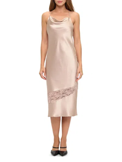 Renee C Women's Cowlneck Lace-trim Midi-slipdress In Neutral