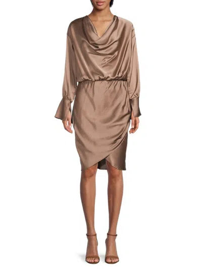 Renee C Women's Cowlneck Satin Blouson Dress In Dune