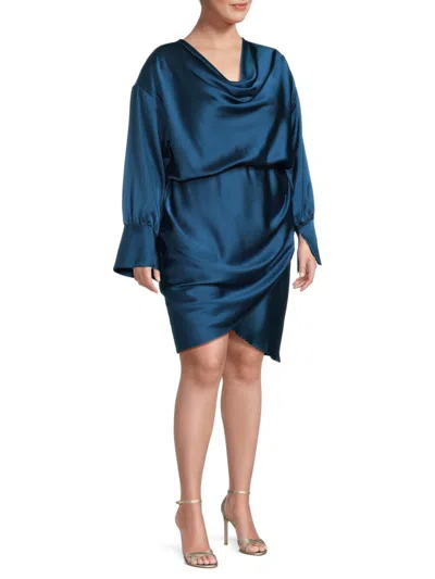Renee C Women's Cowlneck Satin Blouson Dress In Teal
