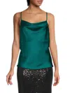 Renee C Women's Cowlneck Satin Camisole In Hunter Green