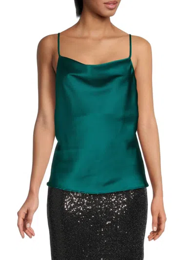 Renee C Women's Cowlneck Satin Camisole In Hunter Green