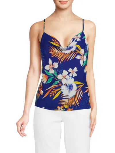 Renee C Women's Cowlneck Satin Camisole In Royal Blue