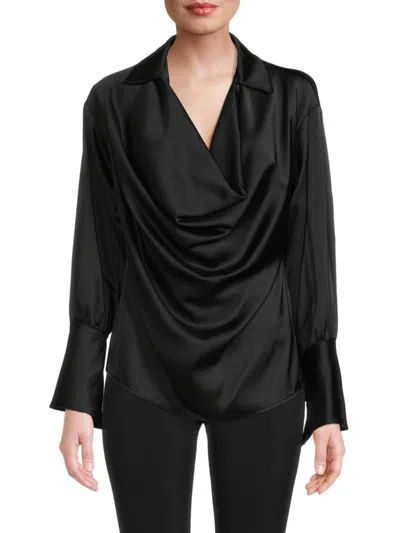 Renee C Women's Cowlneck Satin Top In Black