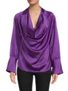 Renee C Women's Cowlneck Satin Top In Dark Purple