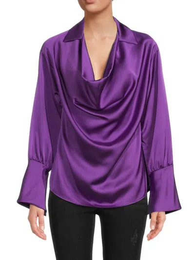 Renee C Women's Cowlneck Satin Top In Dark Purple