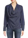 Renee C Women's Cowlneck Satin Top In Denim