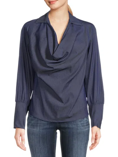 Renee C Women's Cowlneck Satin Top In Denim