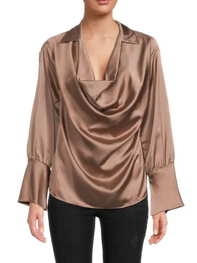 Renee C Women's Cowlneck Satin Top In Dune