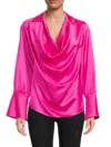 Renee C Women's Cowlneck Satin Top In Fuchsia