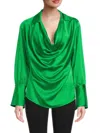 Renee C Women's Cowlneck Satin Top In Green