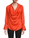 Renee C Women's Cowlneck Satin Top In Orange