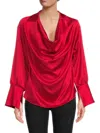 Renee C Women's Cowlneck Satin Top In Red