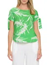 Renee C Women's Crinkle Floral Top In Green