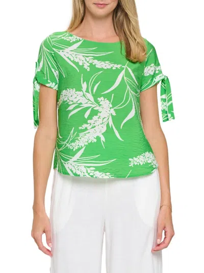 Renee C Women's Crinkle Floral Top In Green